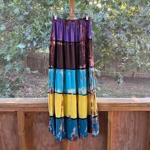 Siam Secrets Women's Colorful Pleated Boho Maxi Skirt Size XS